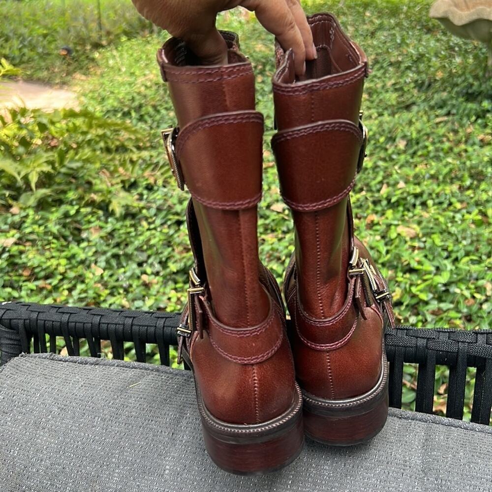 New ▶️ Vince Camuto ◀️  Alicenta Chocolate Brown Mid Calf Moto Women's Boots - Picture 9 of 16